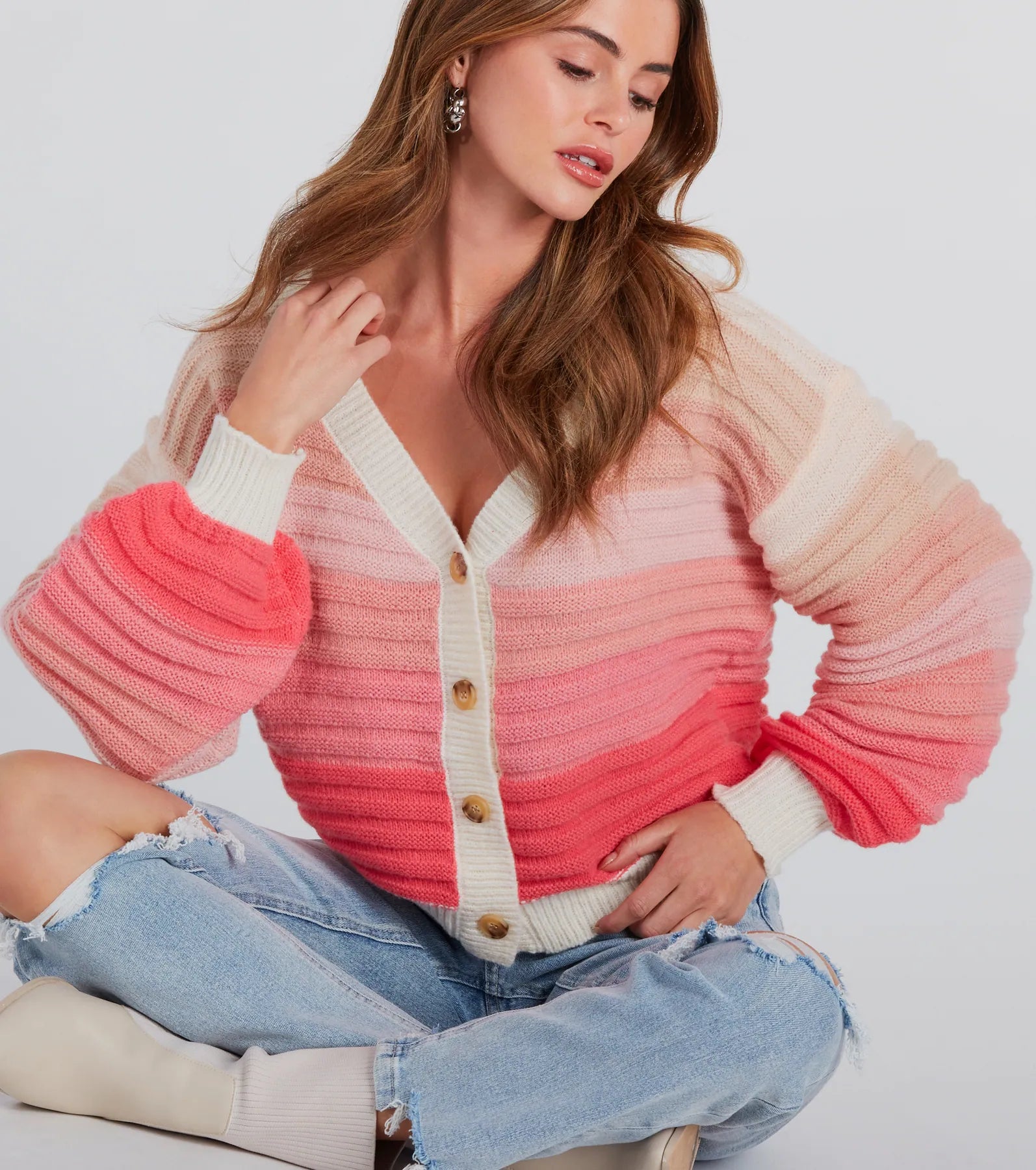Chill Days Ombre Striped Knit Cardigan Feminine Women's Style 