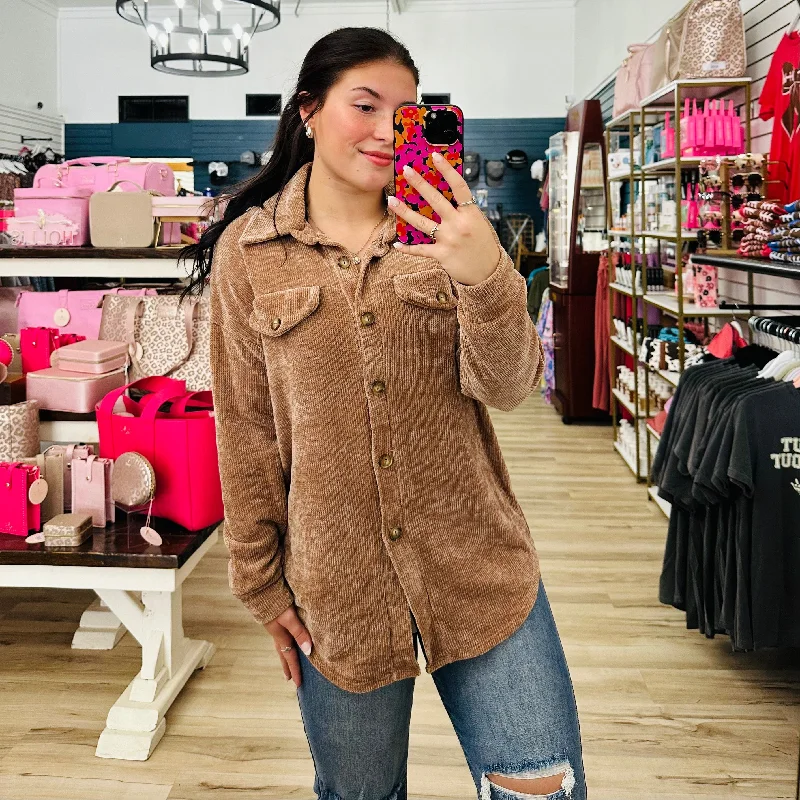 Solid Chestnut Buttoned Jacket Rugged Women's Outdoor 
