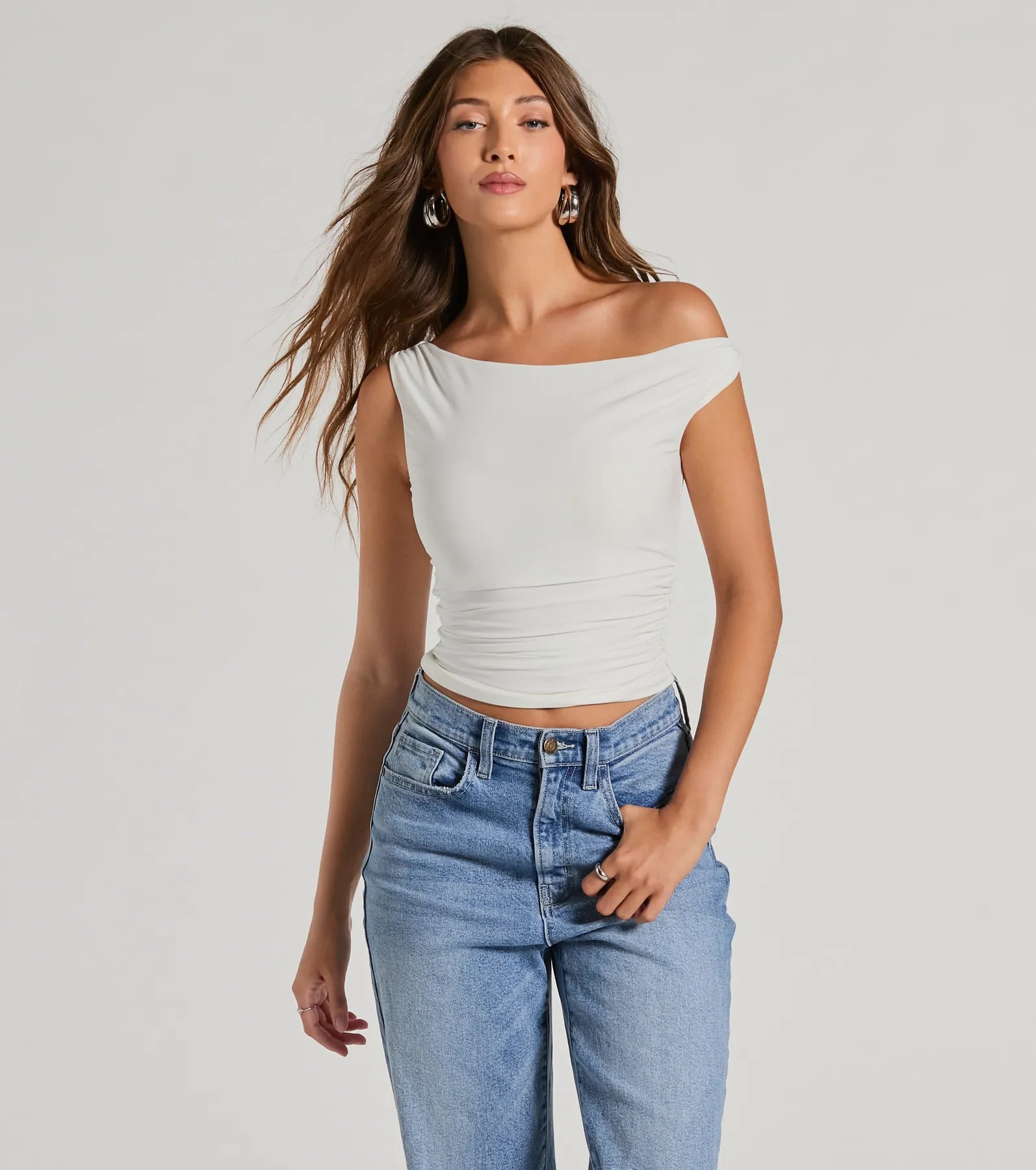 Confident Flirt One-Shoulder Crop Top Trendy Women's 