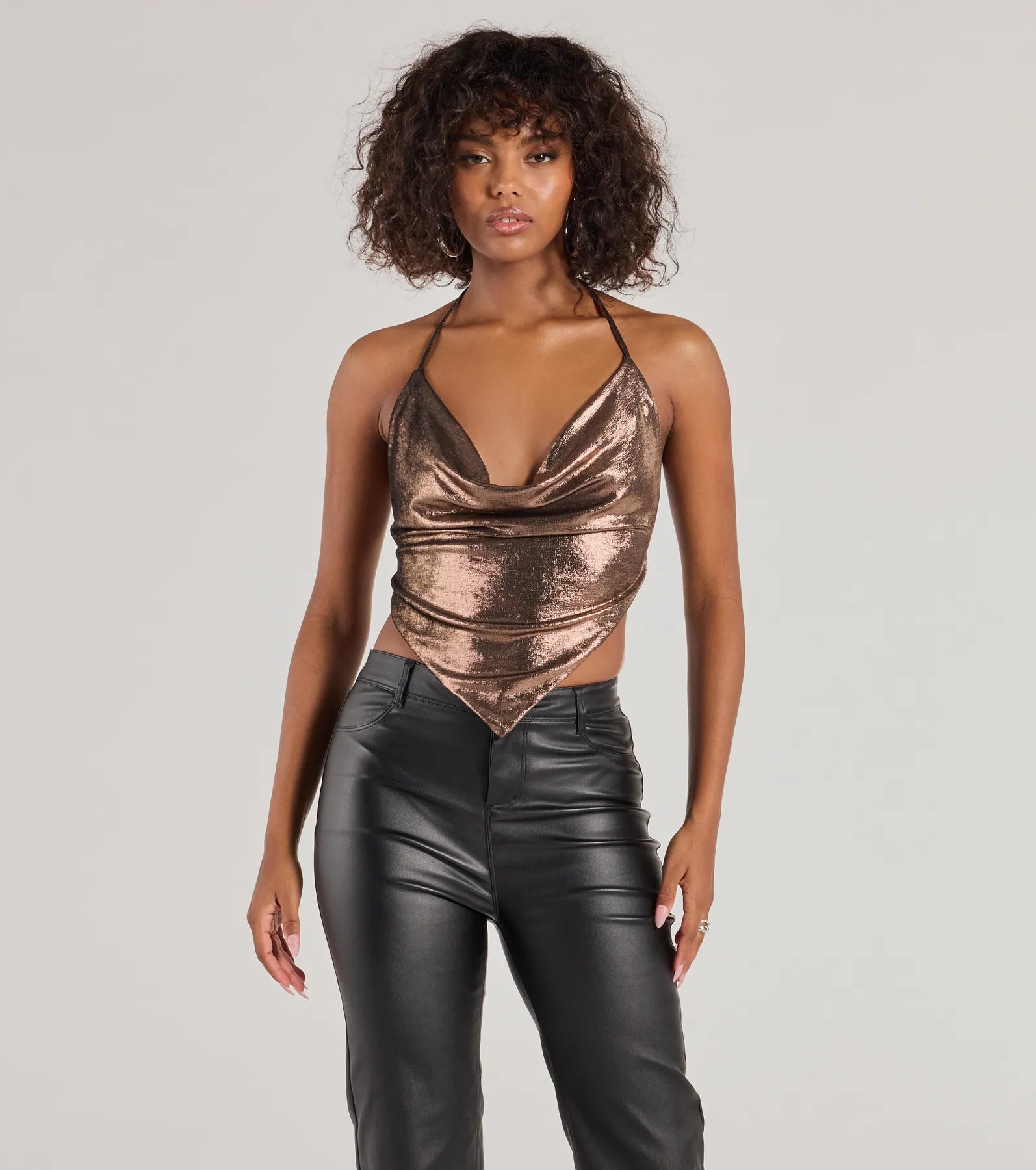 Flashy And Fierce Metallic Knit Halter Crop Top Modern Women's 