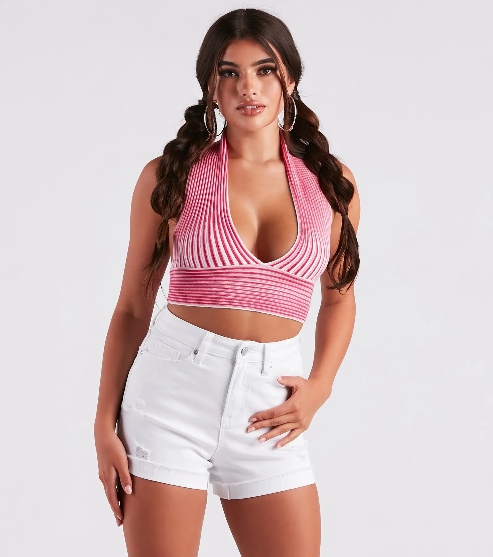 Current Mood Striped Halter Sweater Top Elegant Women's 