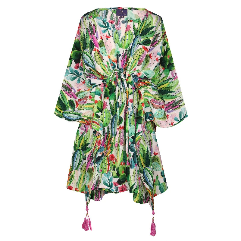 Primavera Cactus Italian Silk Short Kaftan Street