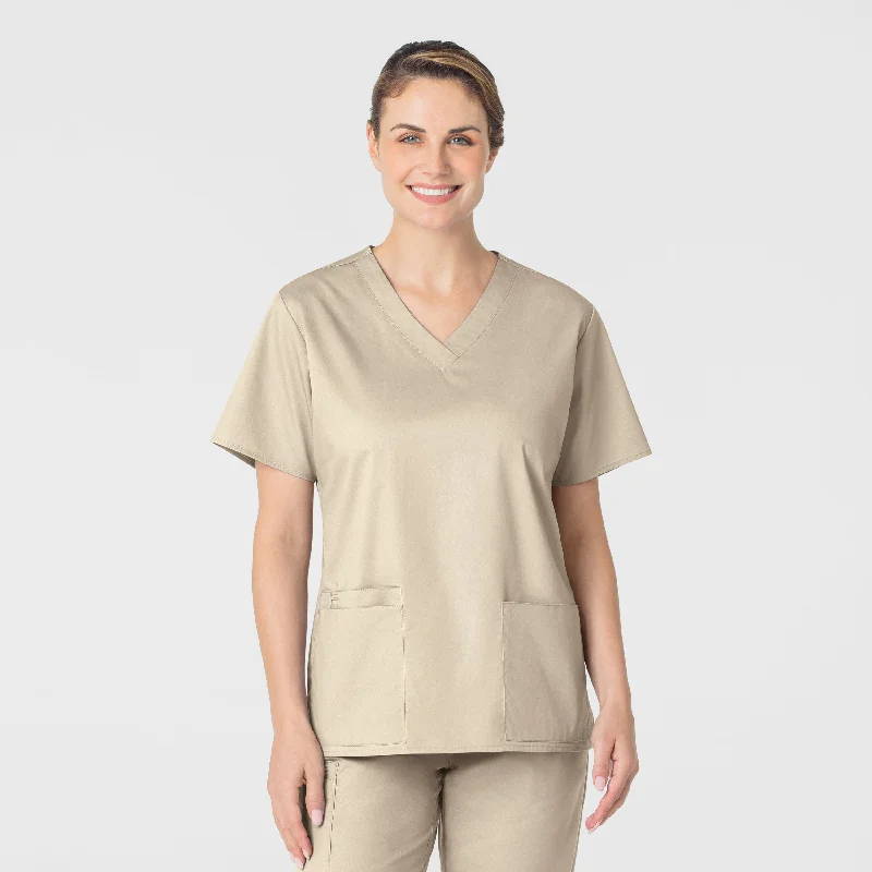 WonderWORK Women's V-Neck Scrub Top - Khaki Modern Women's 
