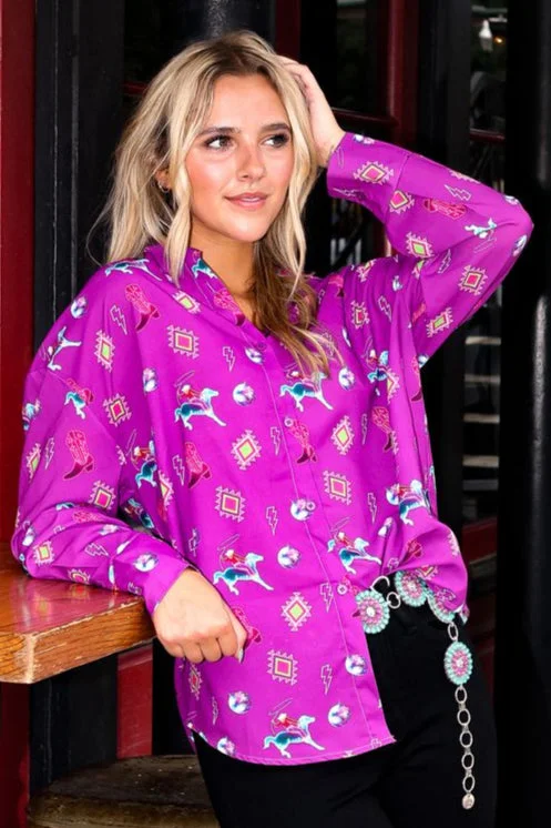 Kathryn Classic Button-Up, Purple Western Elements Earthy Women's Hemp - based