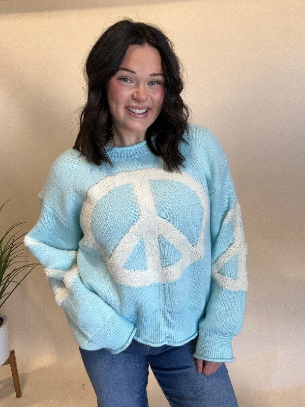 Cool Blue Peace Sweater Dapper Women's Bow - adorned
