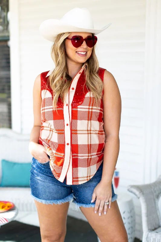 'Can I Get A Yee-Haw' Sleeveless Button Up Artistic Women's Hand - painted
