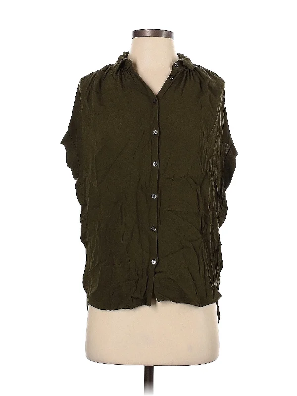 Sleeveless Button-Down Shirt Sleek Women's Metallic