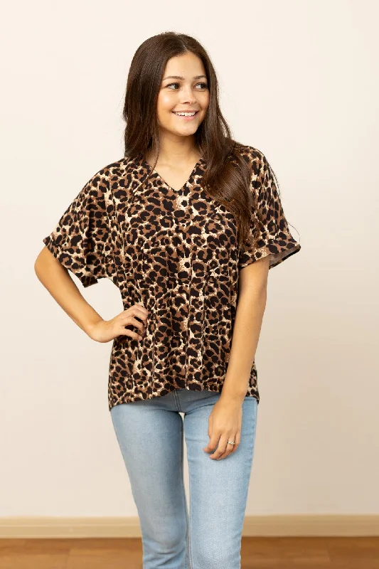 Cara Collared Top, Leopard French