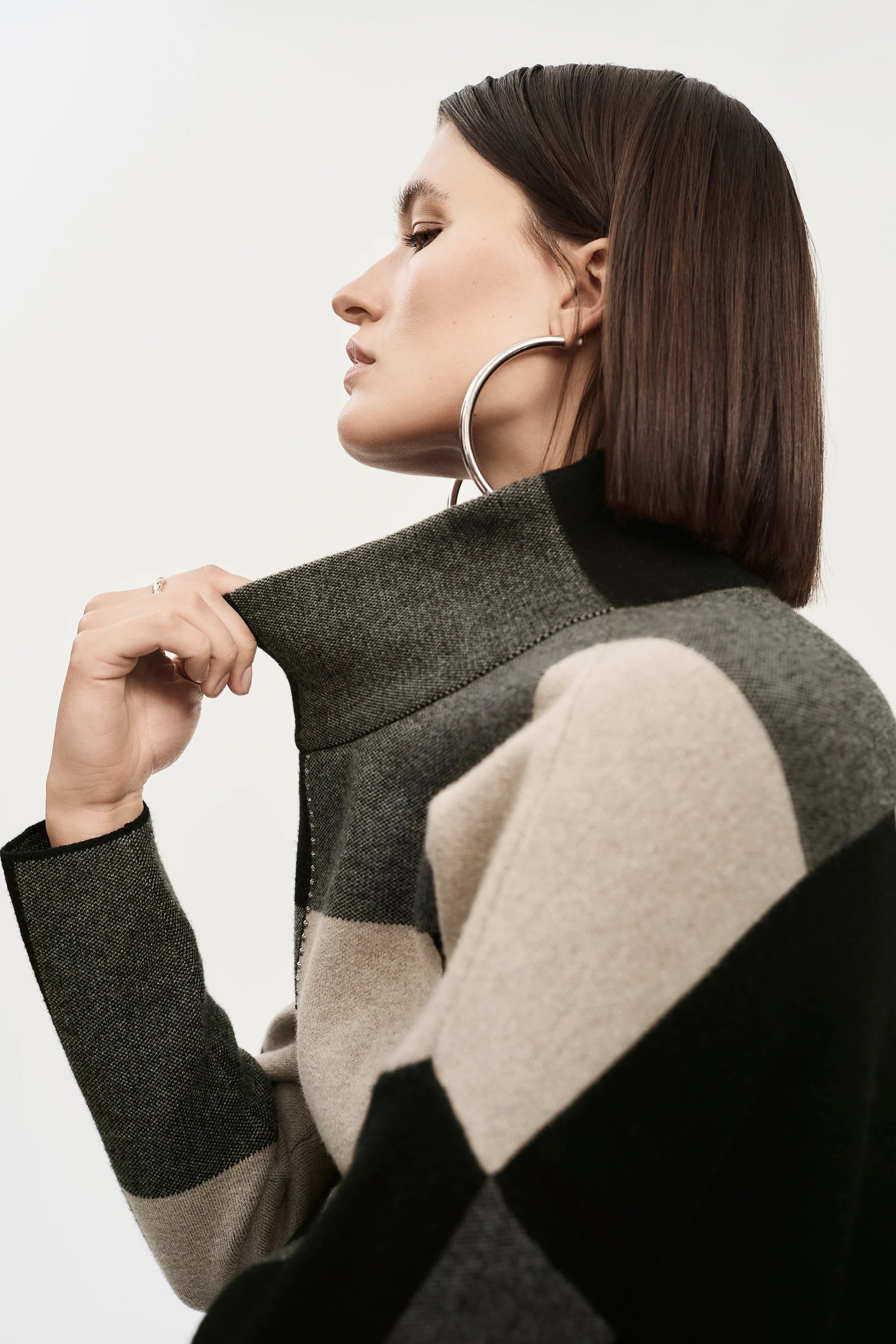 J.R 243944 Color-Block Jacquard Knit Pullover Minimalist Women's Casual