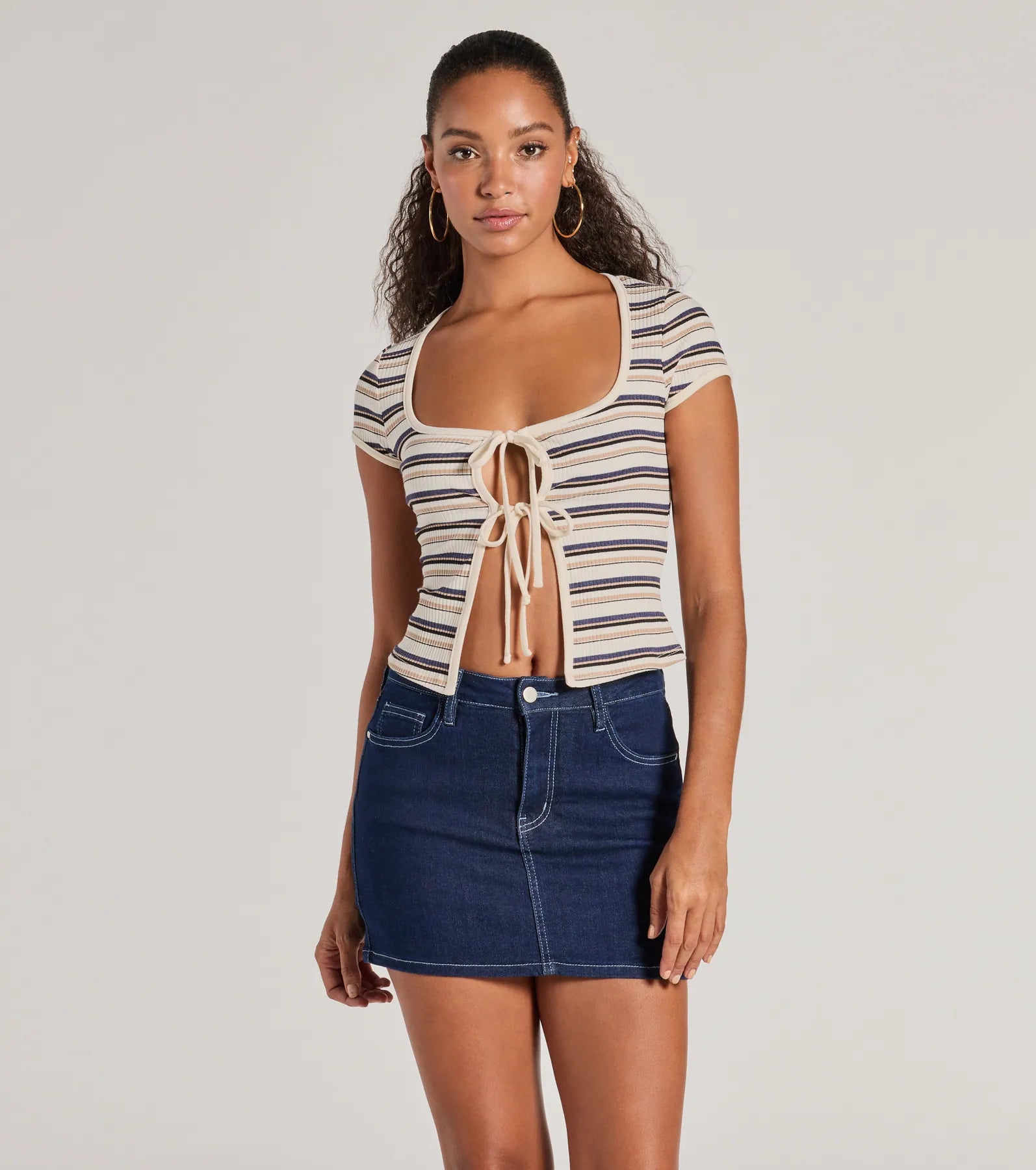 Stylish Status Striped Knit Tie-Front Top Cool Women's Distressed