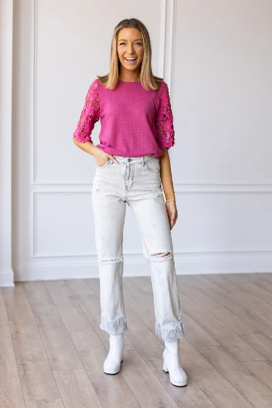 Garden Romance Waffle Knit Top in Pink Cool Women's Skate