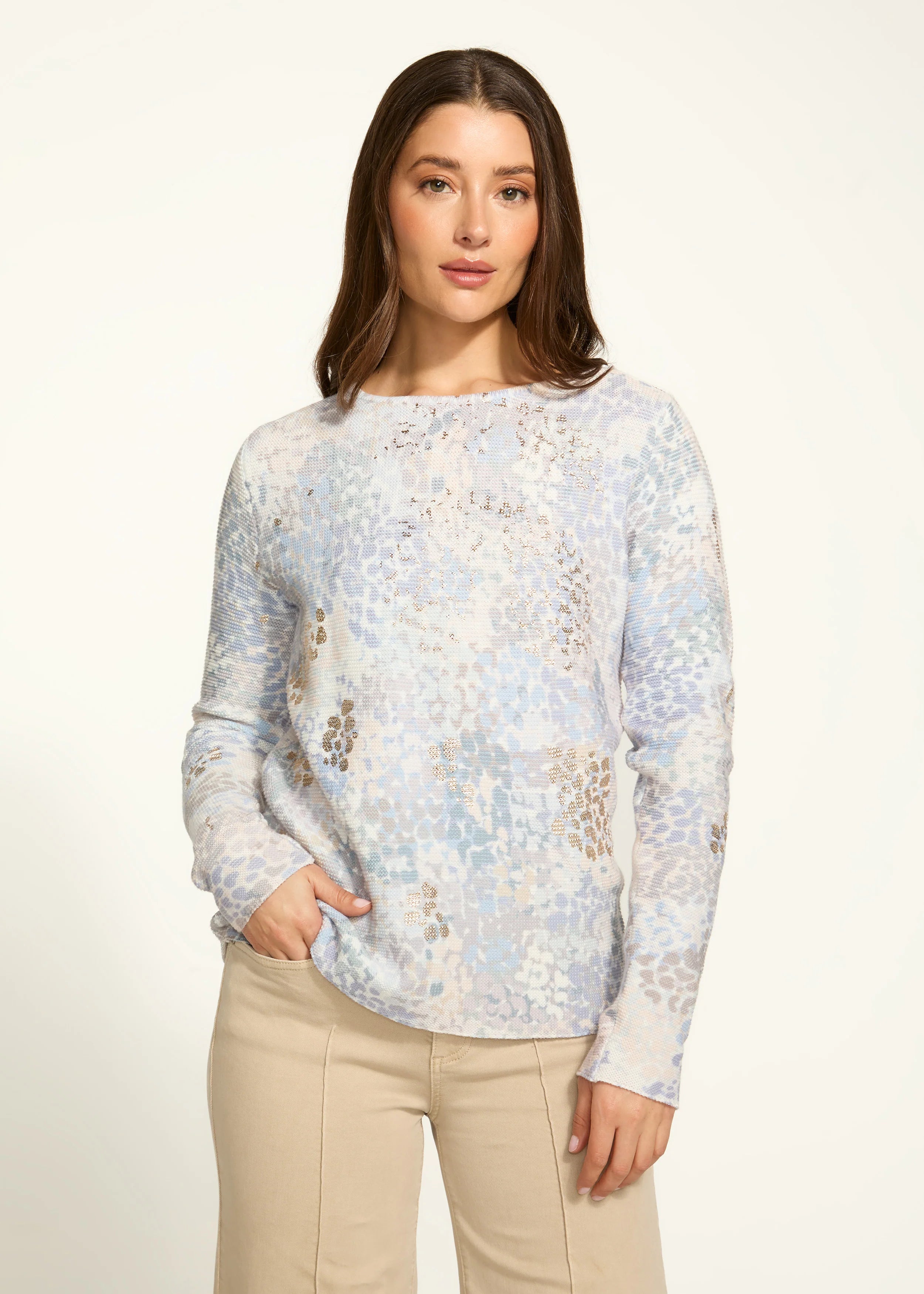 FDJ 1918314 Metallic Printed Sweater Hip Women's Urban