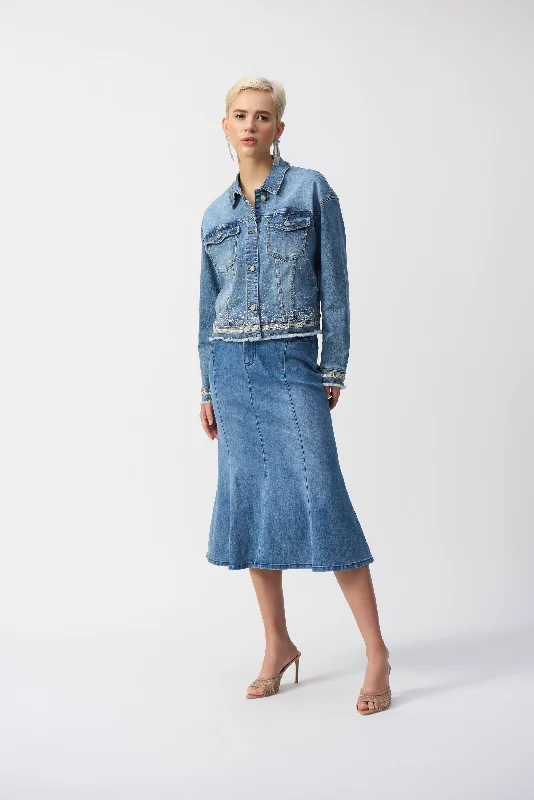 J.R 251953 Stretch Denim Jacket with Embroidery Vacation