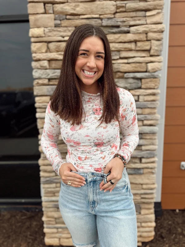 Pink Skies Floral Mesh Top Cool Women's Distressed