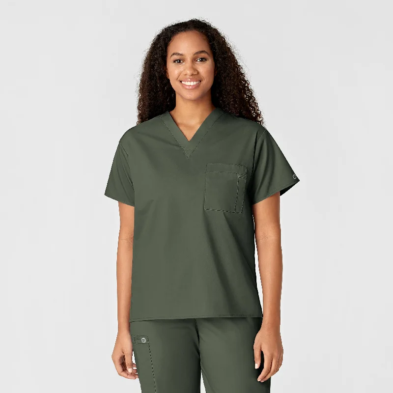 WonderWORK Unisex V-Neck Scrub Top - Olive Tough Women's Military - inspired