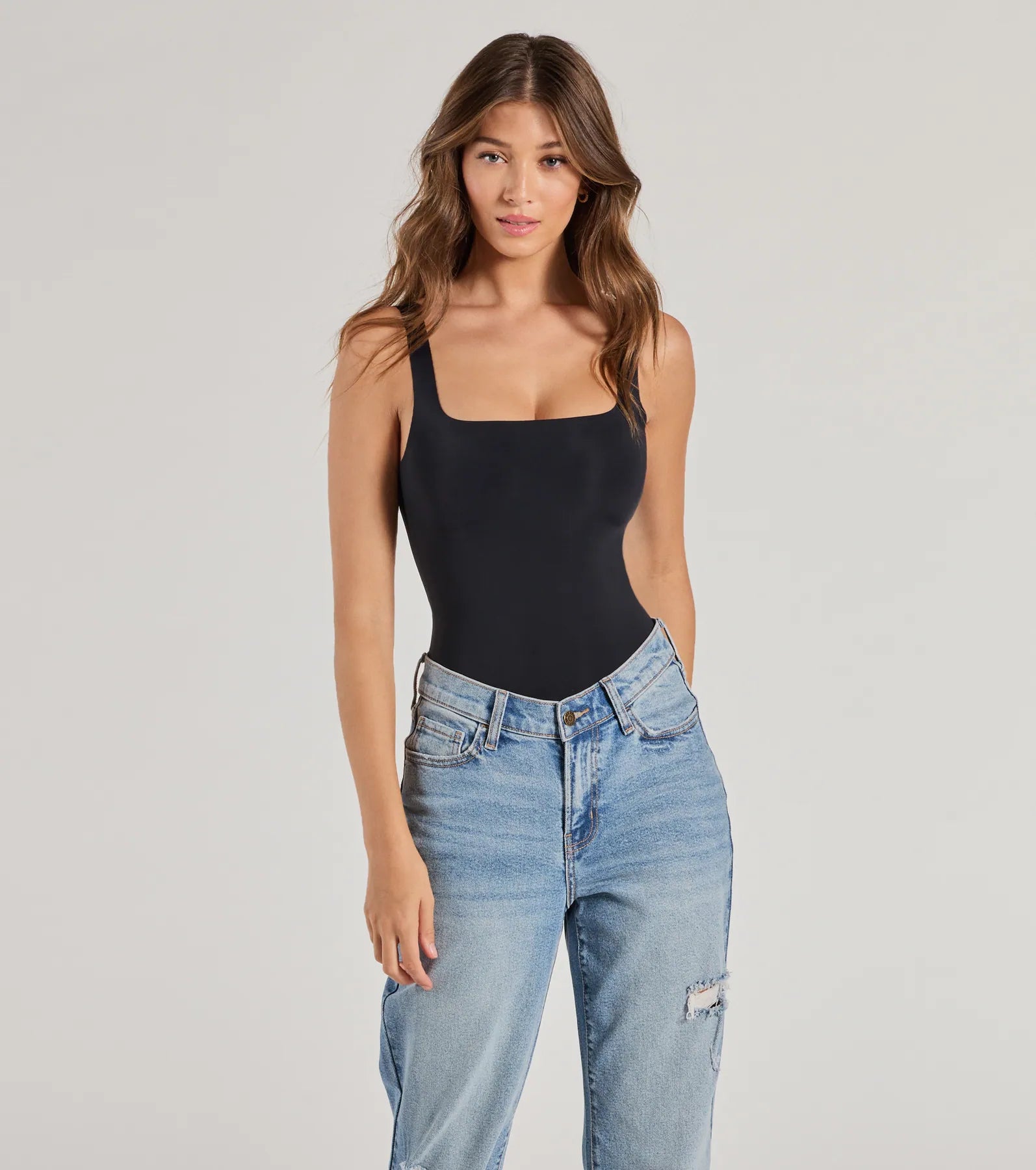Fab Foundations Sleeveless Square Neck Bodysuit Refined Women's Hand - crafted