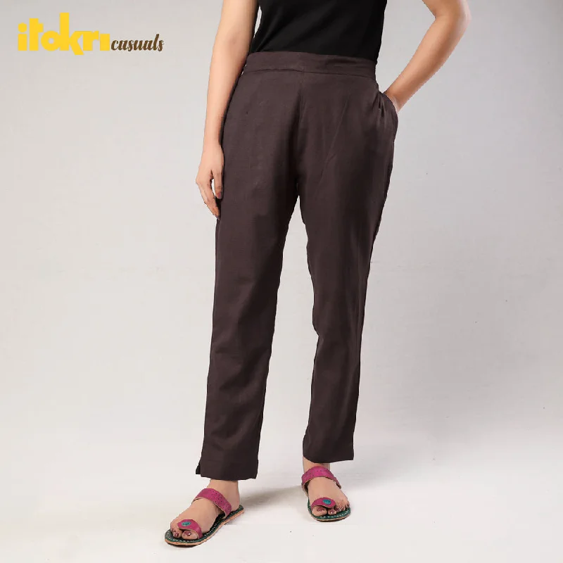 Brown - Cotton Tapered Casual Pant for Women Modern Women's Tech