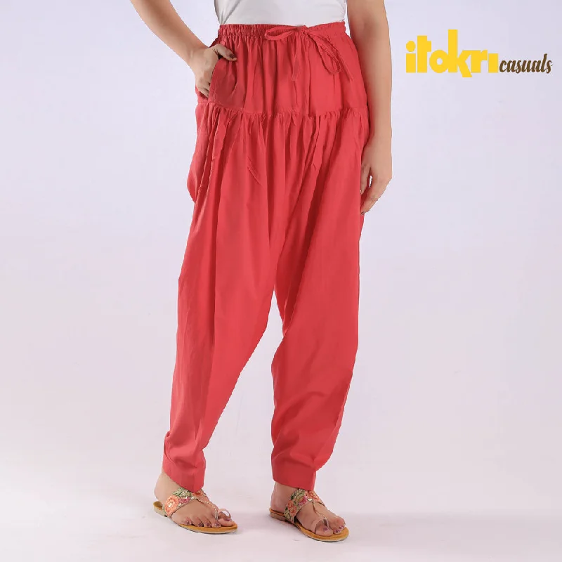 Punch Pink - Cotton Elasticated Salwar for Women Preppy Women's College