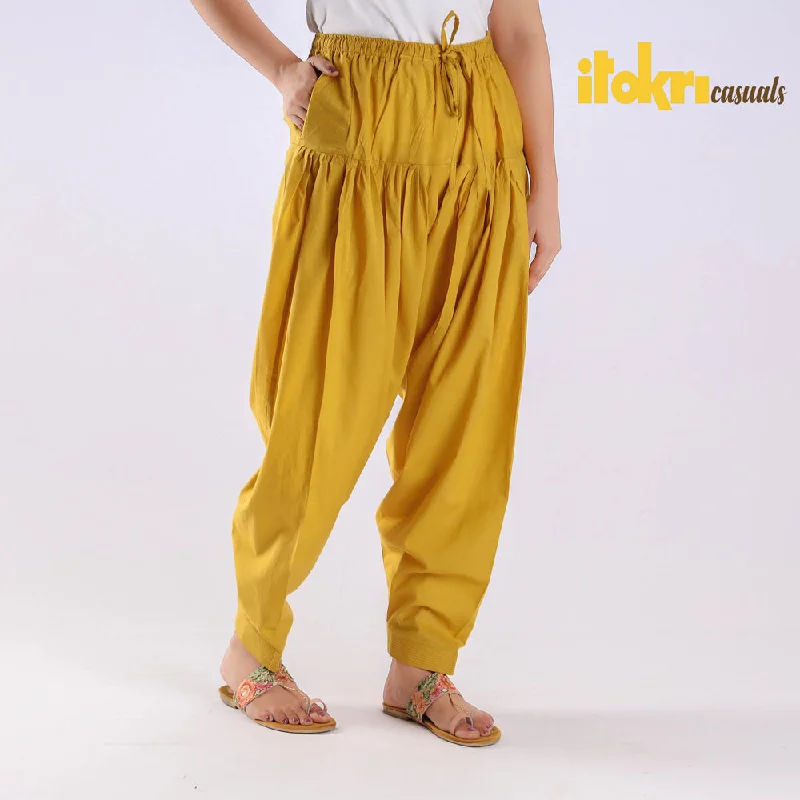 Dark Yellow Cotton Elasticated Salwar for Women Street