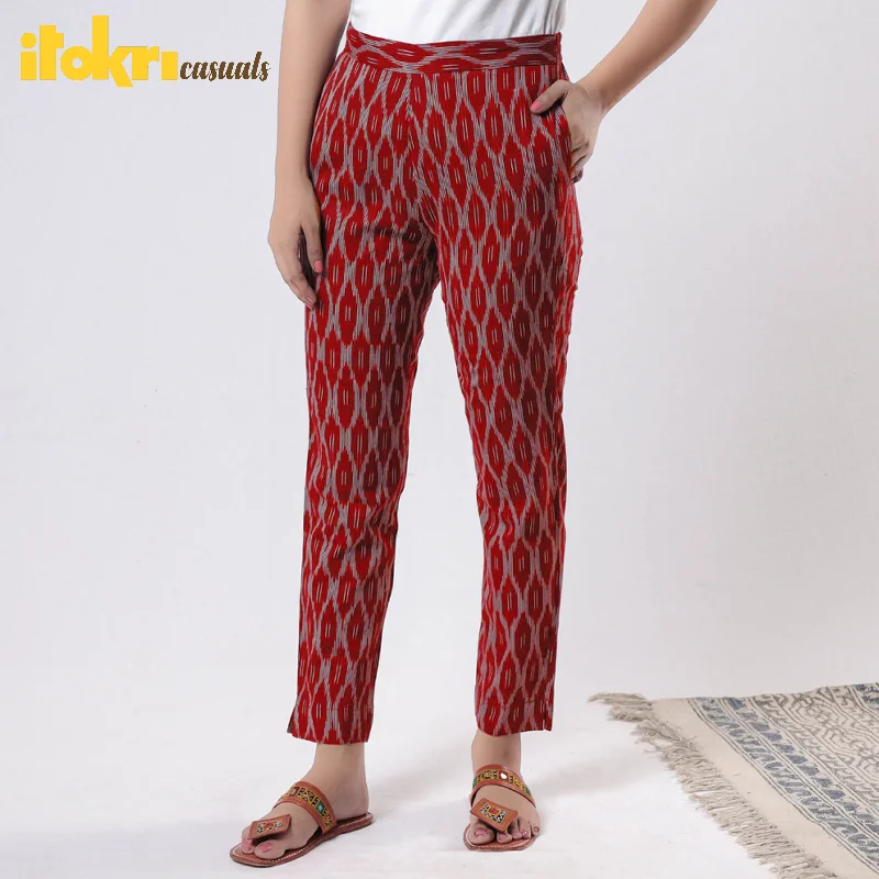 Brown - Pochampally Ikat Cotton Tapered Casual Pant for Women purpose