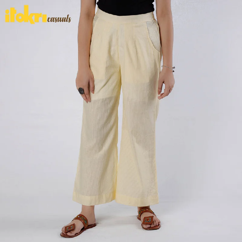 Light Yellow - Running Stitch Cotton Palazzo by iTokri Casuals British Gentlewoman Style