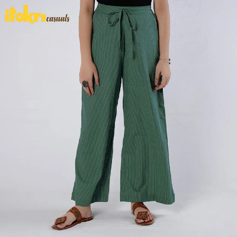 Green - Running Stitch Cotton Palazzo by iTokri Casuals Vintage Women's 1970S 