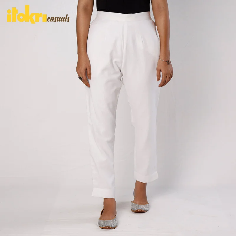 White - Flex Cotton Tapered Casual Pant for Women Sharp Women's Italian