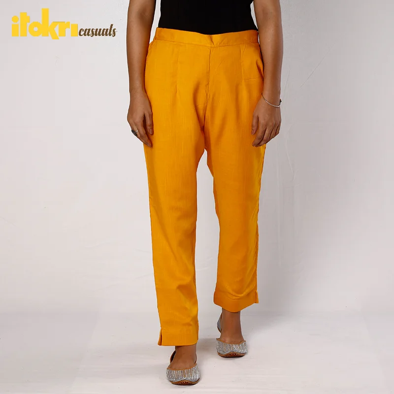Orange Cotton Tapered Casual Pant for Women Bold Women's Animal Print