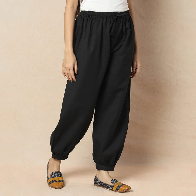 Black - Flex Cotton Plain Elasticated Pant Business