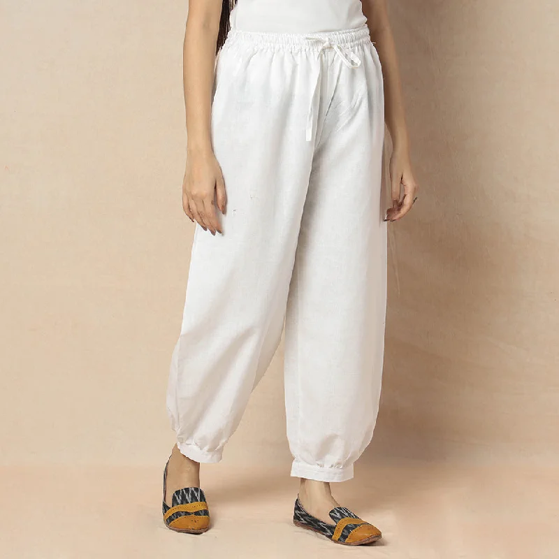 White - Flex Cotton Plain Elasticated Pant Trendy Women's 