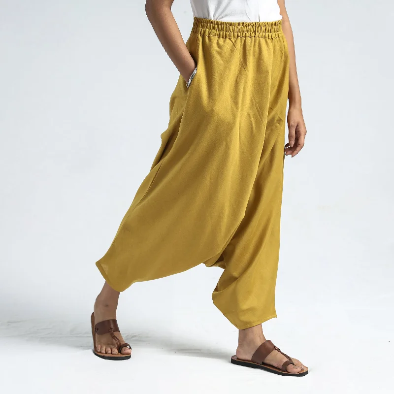 Mustard Yellow - Plain Flex Cotton Elasticated Harem Pant Bohemian Women's Free
