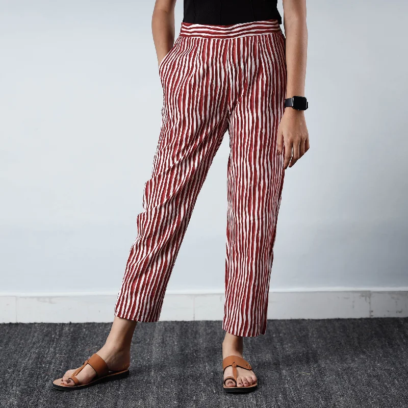Red - Jaipur Printed Cotton Pant Casual Women's Loose - fitting