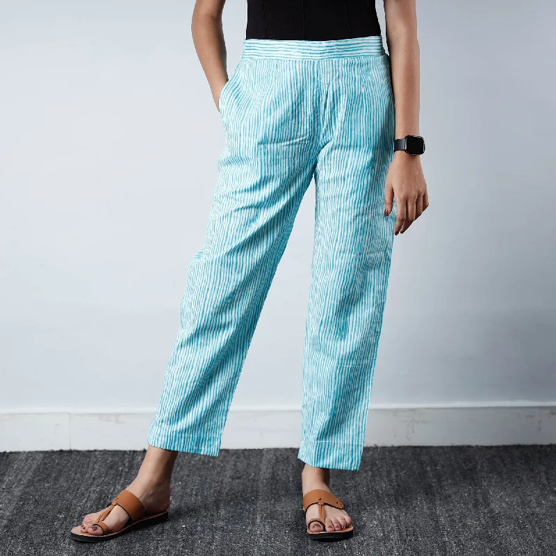Blue - Jaipur Screen Printed Cotton Pant Practical Women's Quick - dry