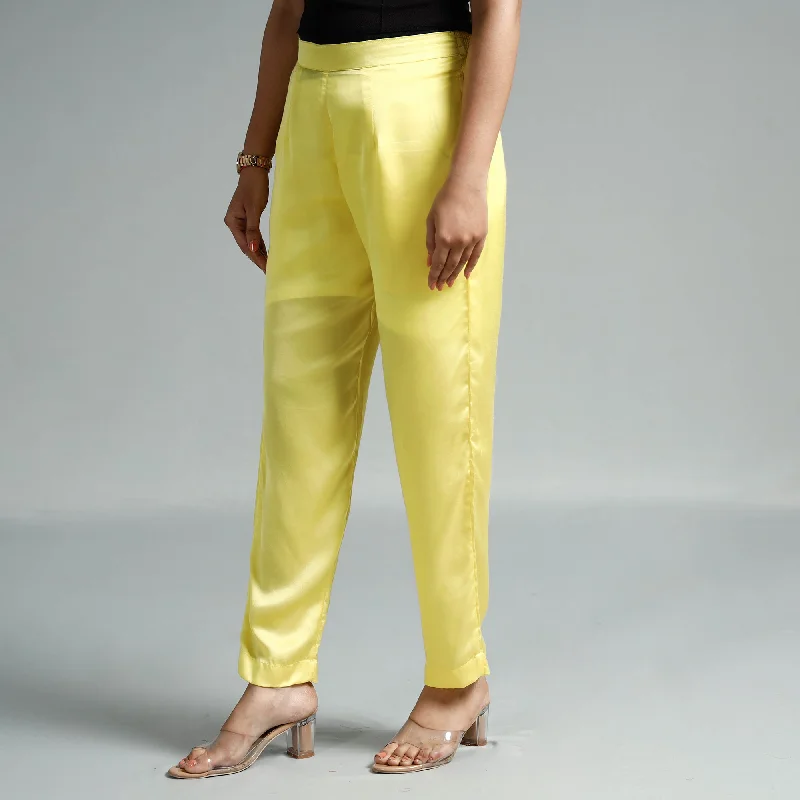 Light Yellow - Plain Modal Silk Elasticated Pant Bold Women's Statement