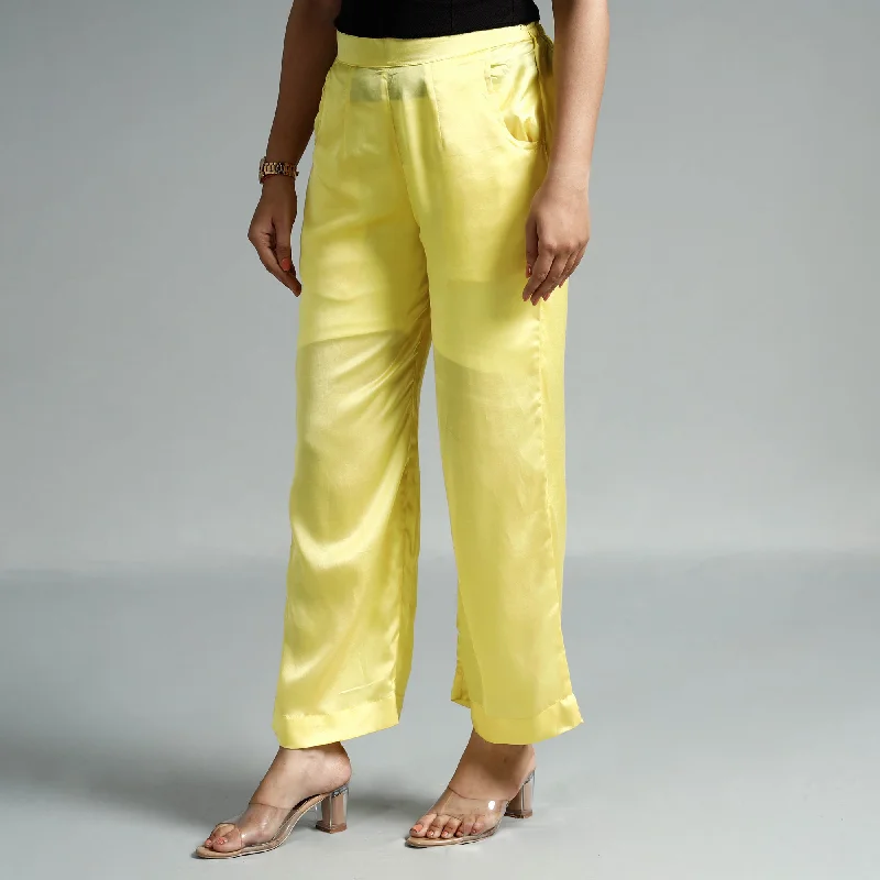 Light Yellow - Plain Modal Silk Elasticated Pant Confident Women's Power