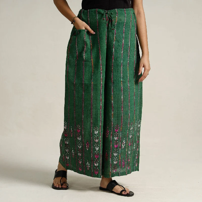 Green - Bengal Khesh Weaving Kantha Embroidery Cotton Palazzo 98 Trendy Women's 