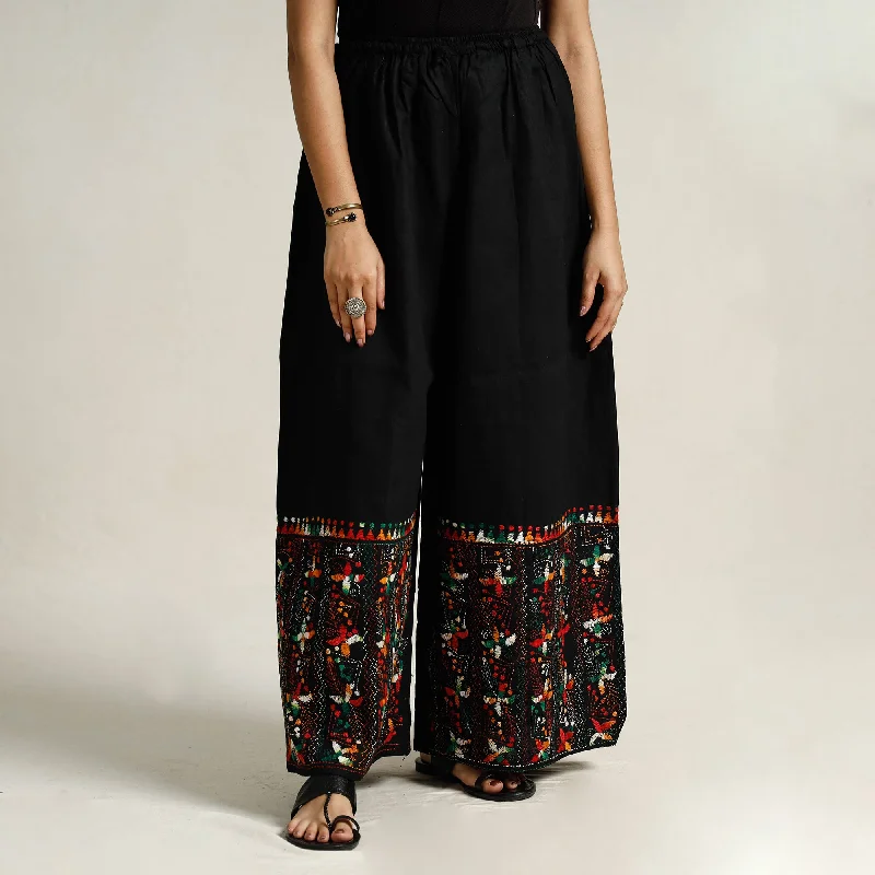 Black - Bengal Kantha Embroidered Pure Cotton Palazzo 20 Confident Women's High - fashion Black - Bengal Kantha Embroidered Pure Cotton Palazzo 20 Confident Women's High - fashion