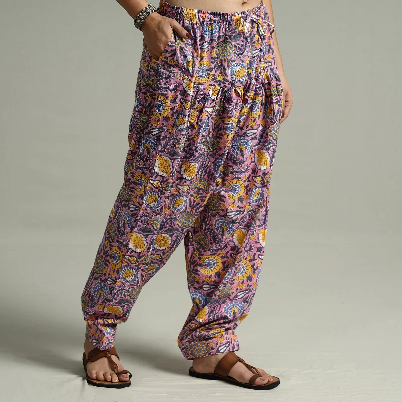 Purple - Sanganeri Block Printed Cotton Elasticated Salwar 13 Modern Women's Tech