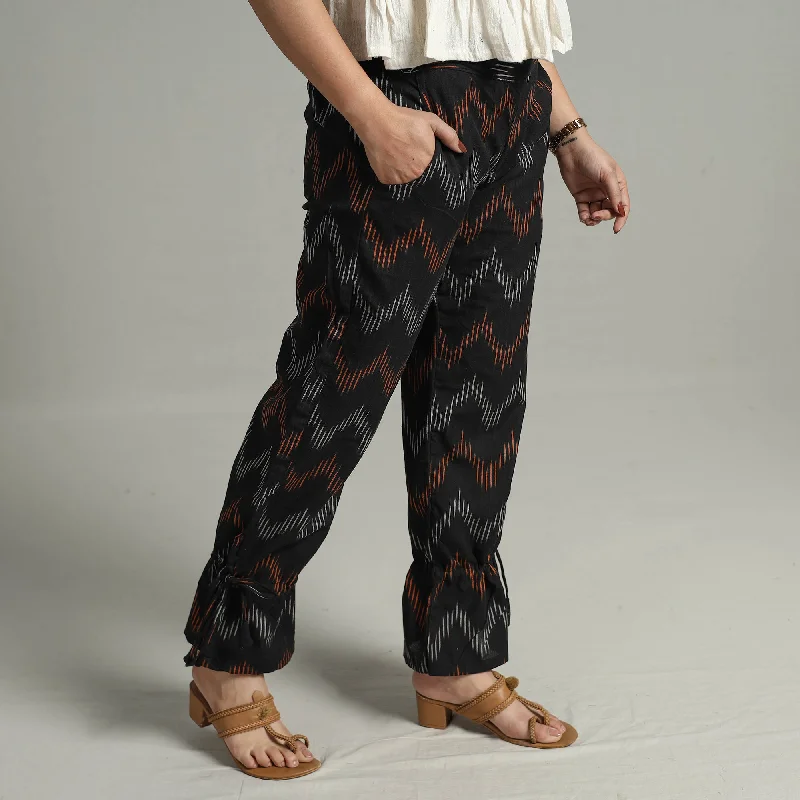 Black - Pochampally Ikat Weave Cotton Elasticated Pant 13 Feminine Women's Soft 