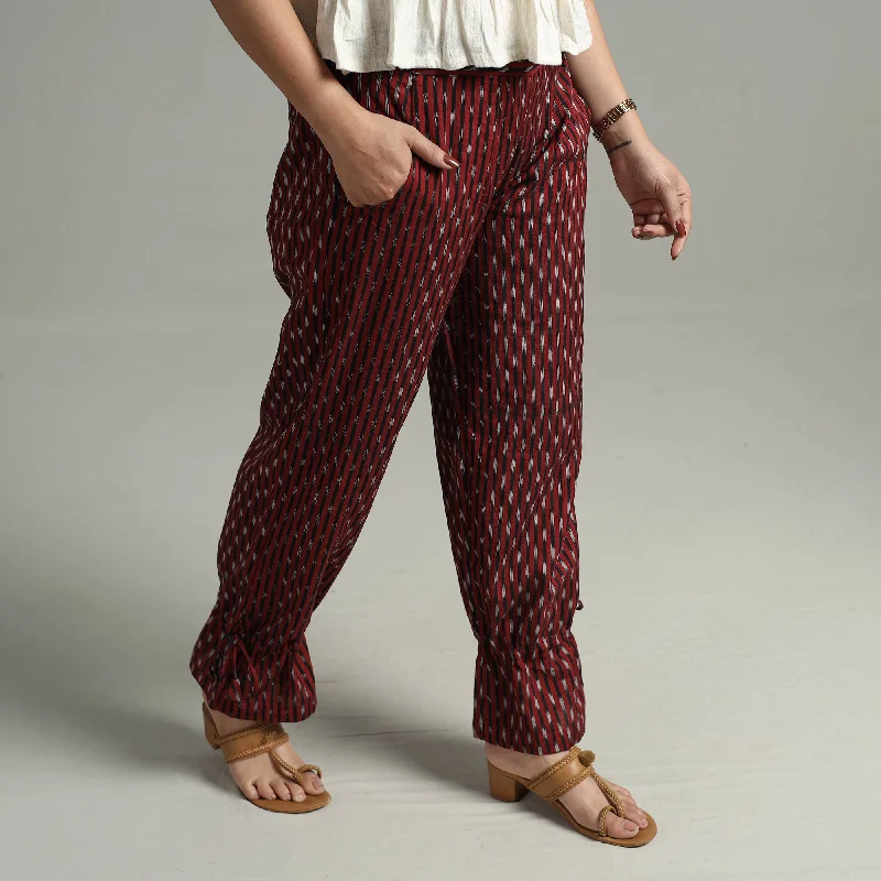 Red - Pochampally Ikat Weave Cotton Elasticated Pant 15 Sophisticated Women's Tailored