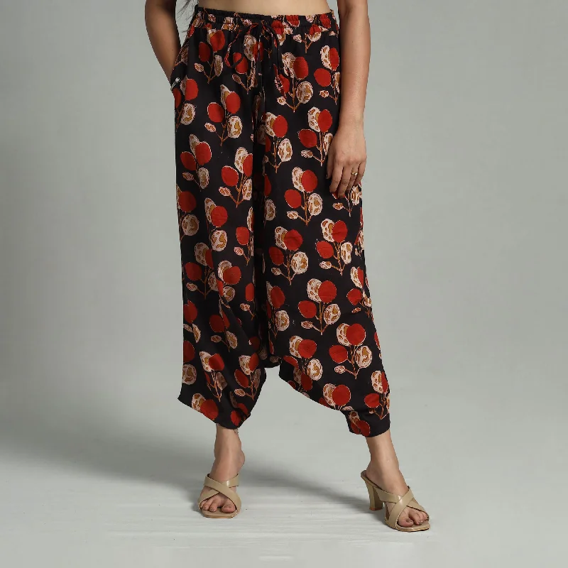 Black - Bagru Block Print Cotton Elasticated Harem Pant 11 Athletic Women's 