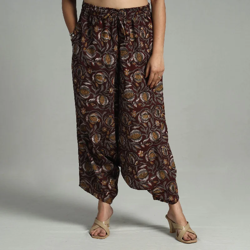 Maroon - Bagru Block Print Cotton Elasticated Harem Pant 12 Casual Women's Loose - fitting Maroon - Bagru Block Print Cotton Elasticated Harem Pant 12 Casual Women's Loose - fitting