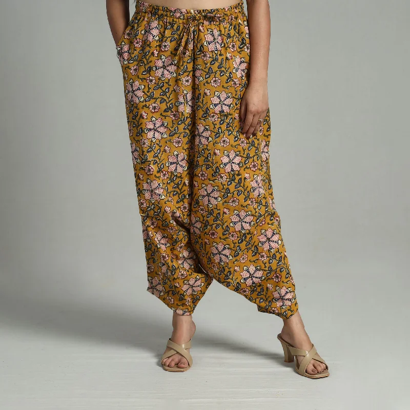 Yellow - Bagru Block Print Cotton Elasticated Harem Pant 14 Traditional Women's Wool Yellow - Bagru Block Print Cotton Elasticated Harem Pant 14 Traditional Women's Wool