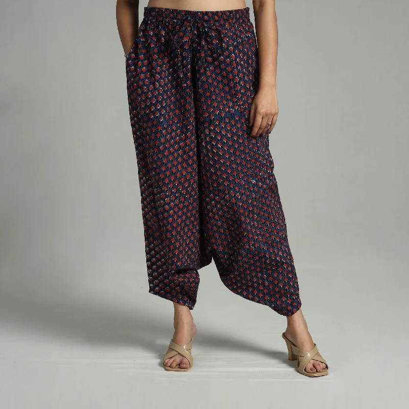 Blue - Bagru Block Print Cotton Elasticated Harem Pant 15 Refined Women's Hand - crafted Blue - Bagru Block Print Cotton Elasticated Harem Pant 15 Refined Women's Hand - crafted