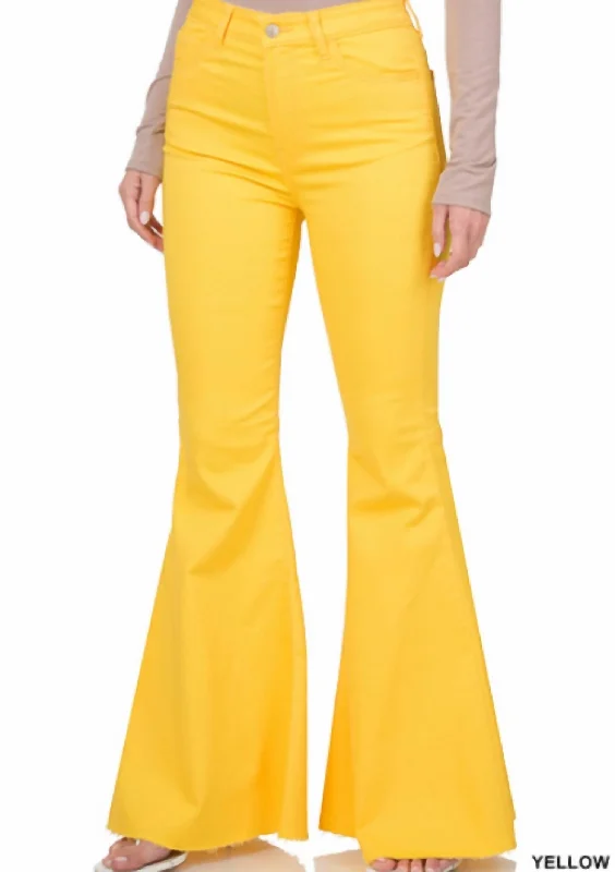 Bell Bottoms Pant In Yellow Casual Women's Loose - fitting