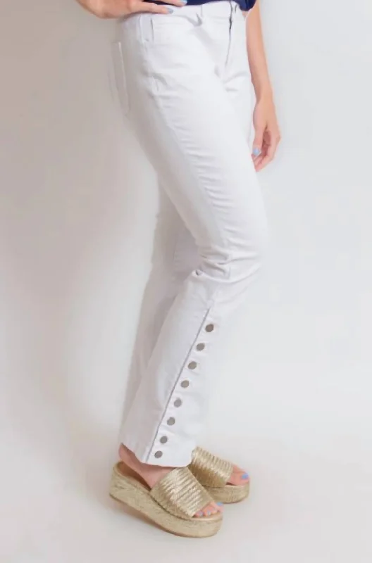 Coco Boot Cut Jean With Bottom Leg Buttons In White Traditional Women's Wool