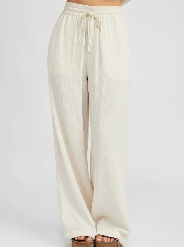 Cotton Gauze Flowy Pants In Cream Bold Women's Animal Print