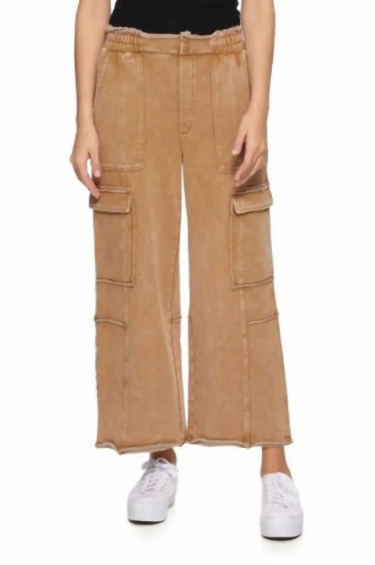 Dolly Vintage Washed Knit Cargo Pants In Brown Sleek Women's 