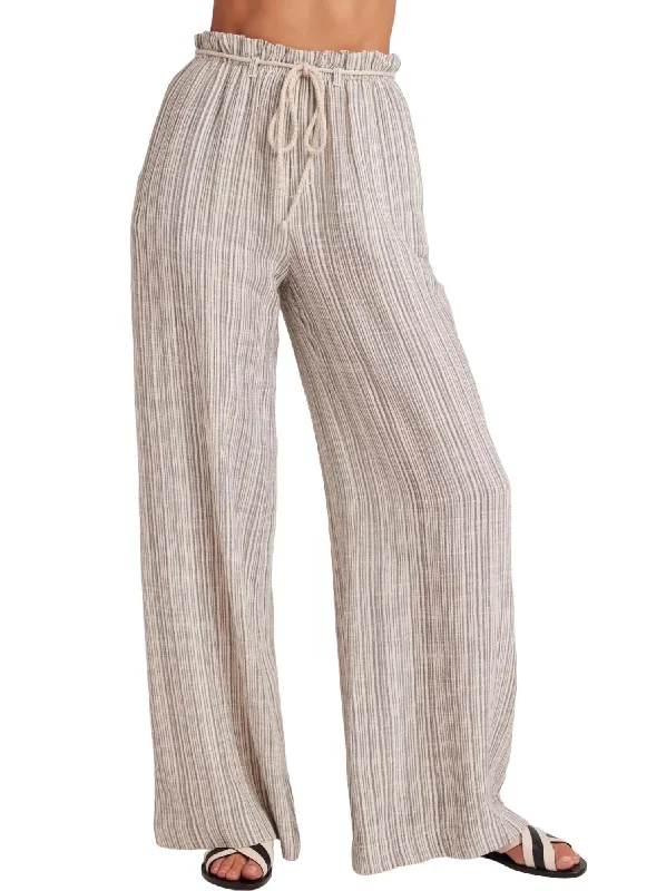 Drawcord Wide Leg Pant In Eze Slub Stripe Sophisticated Women's Tailored