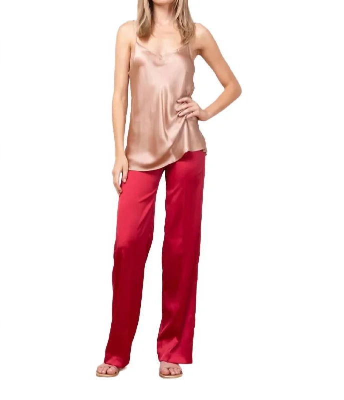 Flavia Satin Pant In Red Minimalist Women's Casual